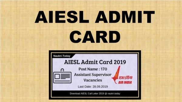 AIESL Admit Card 2019 | Hall Ticket for 170 Assistant Supervisor Posts