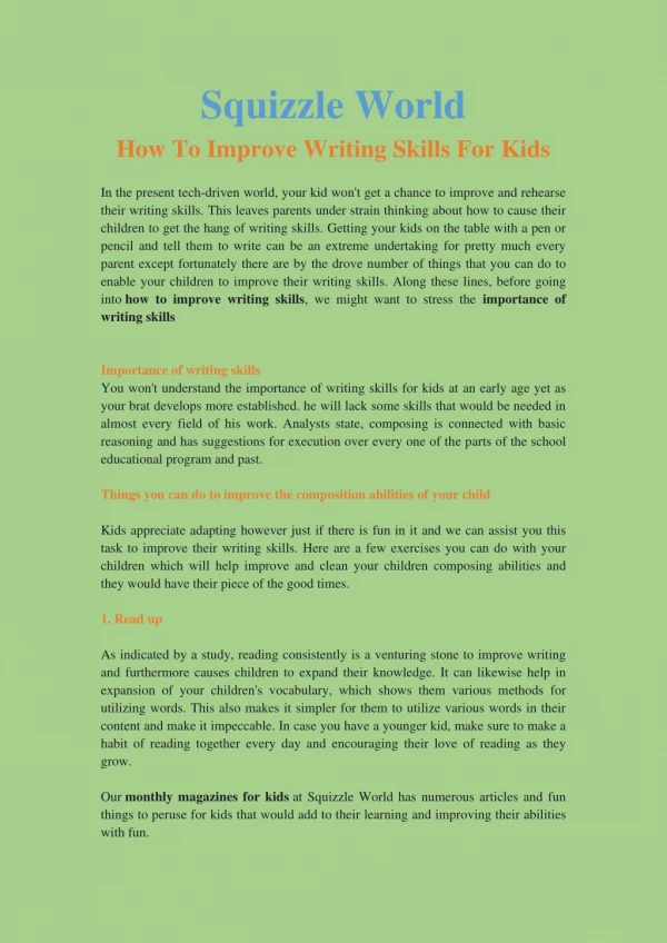 How To Improve Writing Skills For Kids - Squizzle World