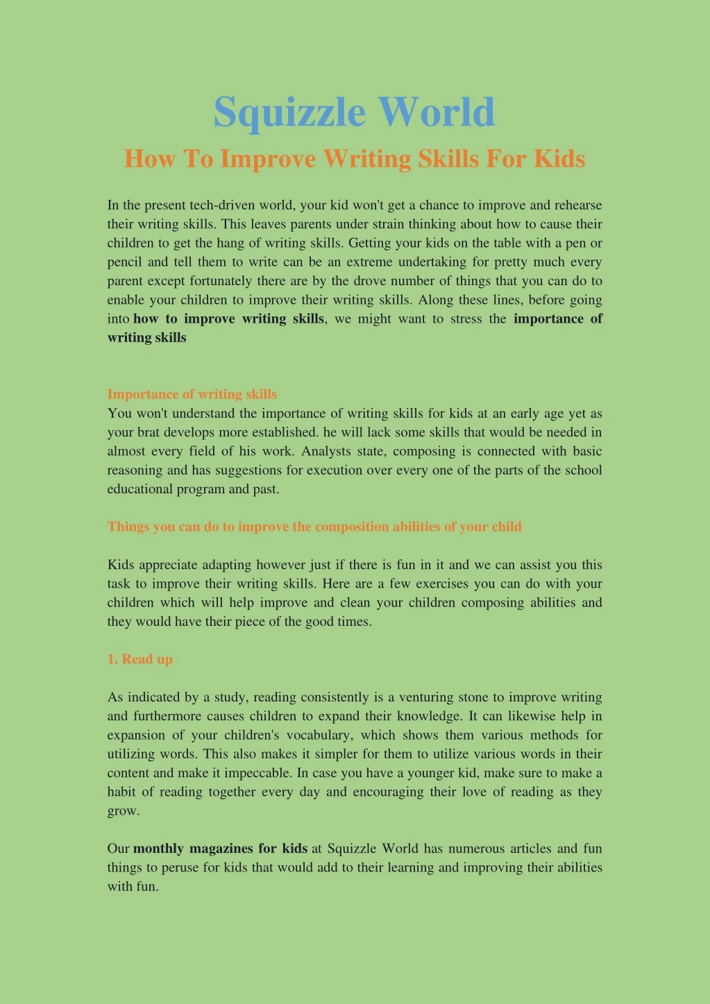 squizzle world how to improve writing skills