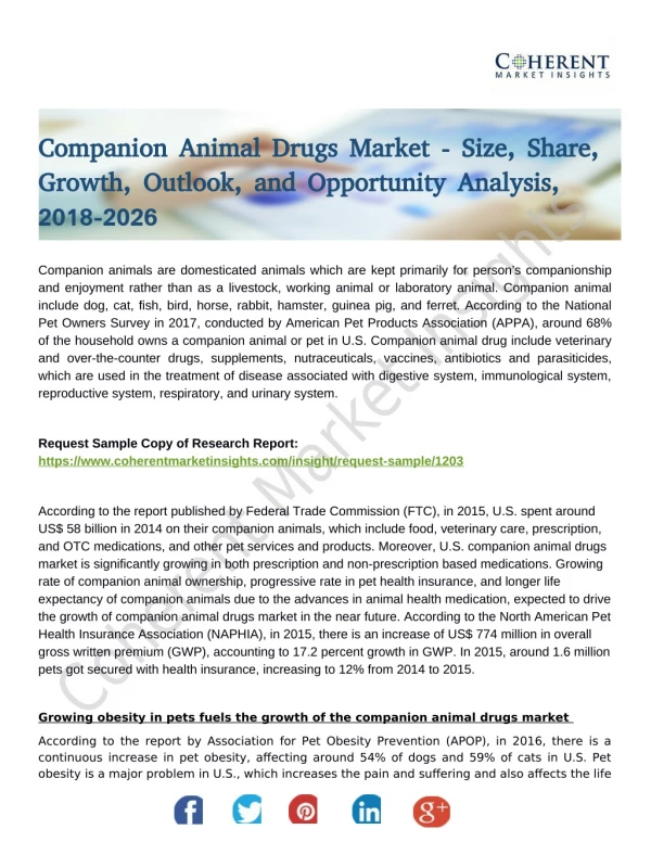 Companion Animal Drugs Market Research Report with Revenue, Gross Margin, Market Share and Future Prospects till 2026