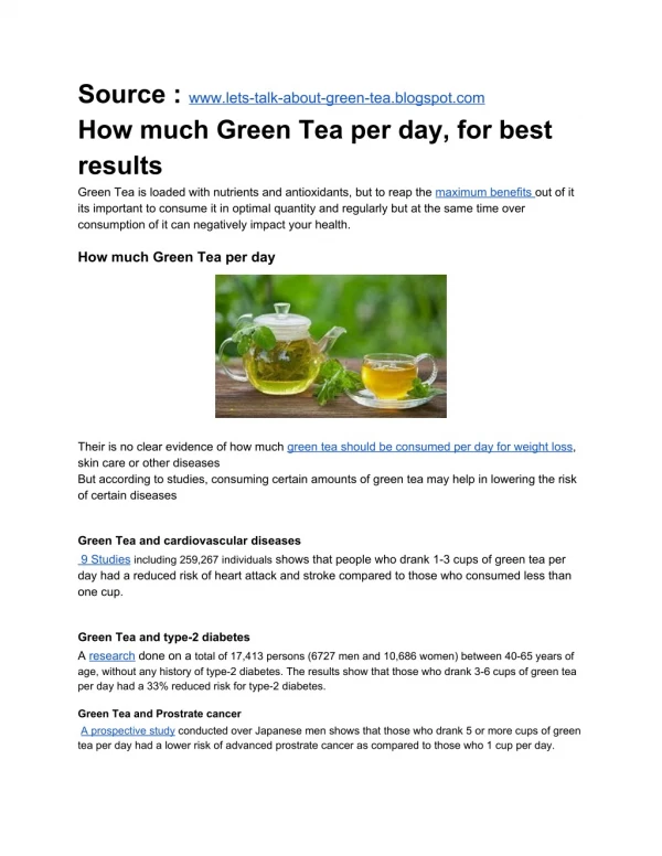 How much Green Tea to Consume Per Day, for best results