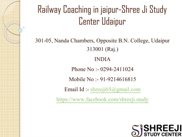 Railway Coaching in jaipur-Shree Ji Study Center Udaipur