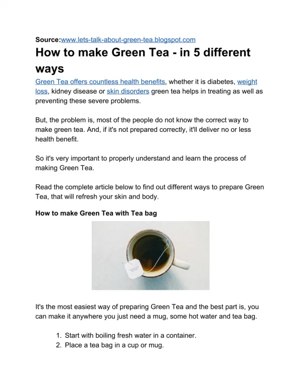 5 Different ways to make Green Tea