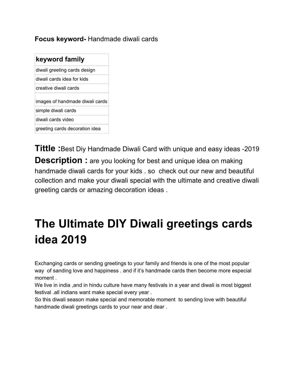 focus keyword handmade diwali cards keyword family