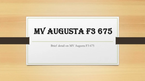MV Augusta F3 675 cc