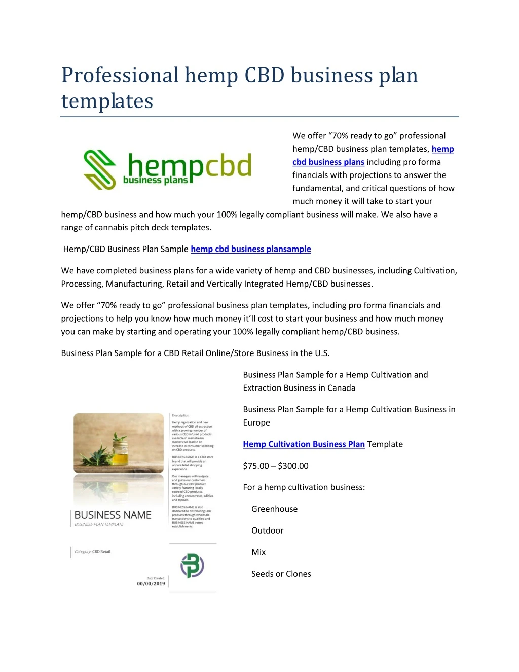 professional hemp cbd business plan templates