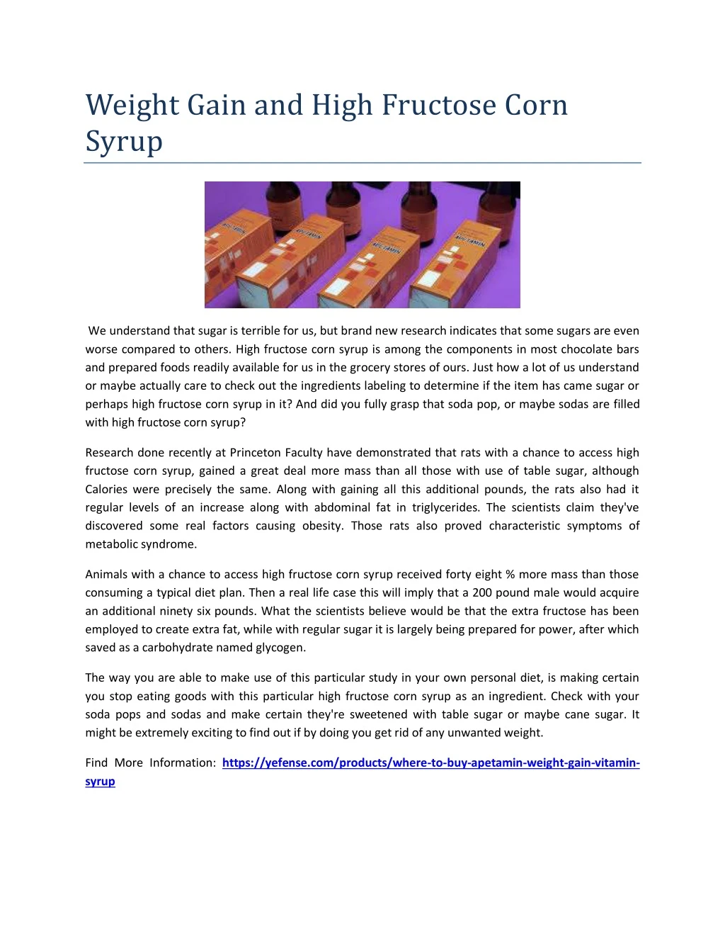 weight gain and high fructose corn syrup