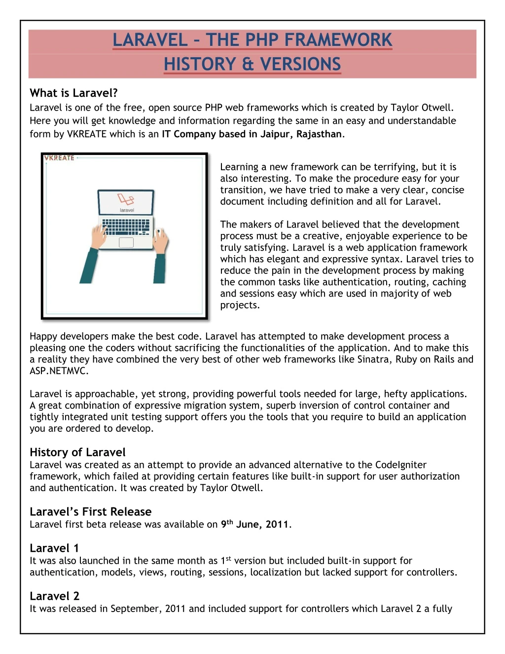 laravel the php framework history versions