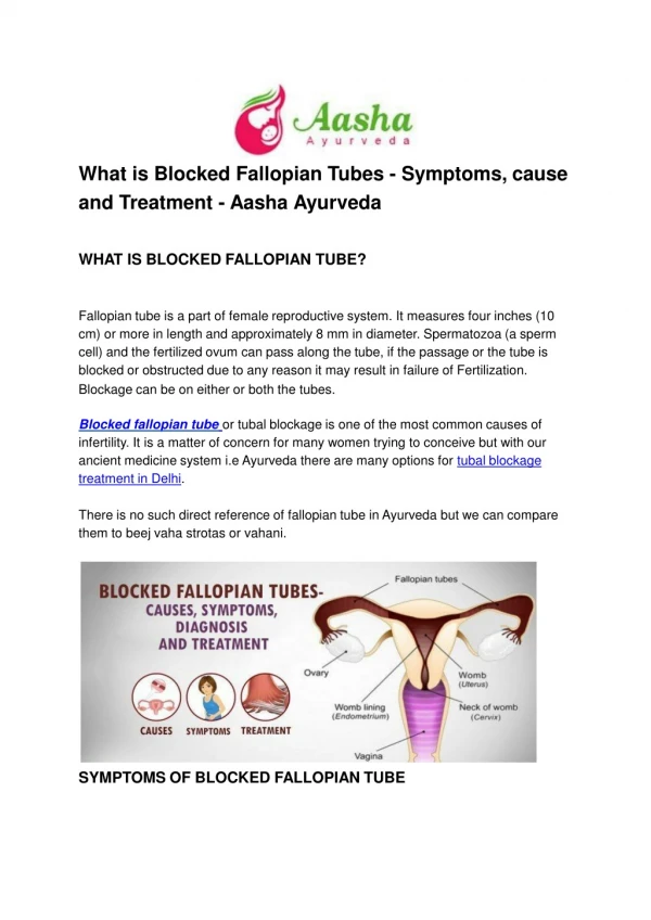 What is Blocked Fallopian Tubes - Symptoms, cause and Treatment - Aasha Ayurveda