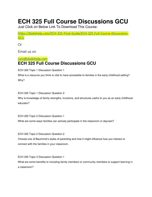 ECH 325 Full Course Discussions GCU