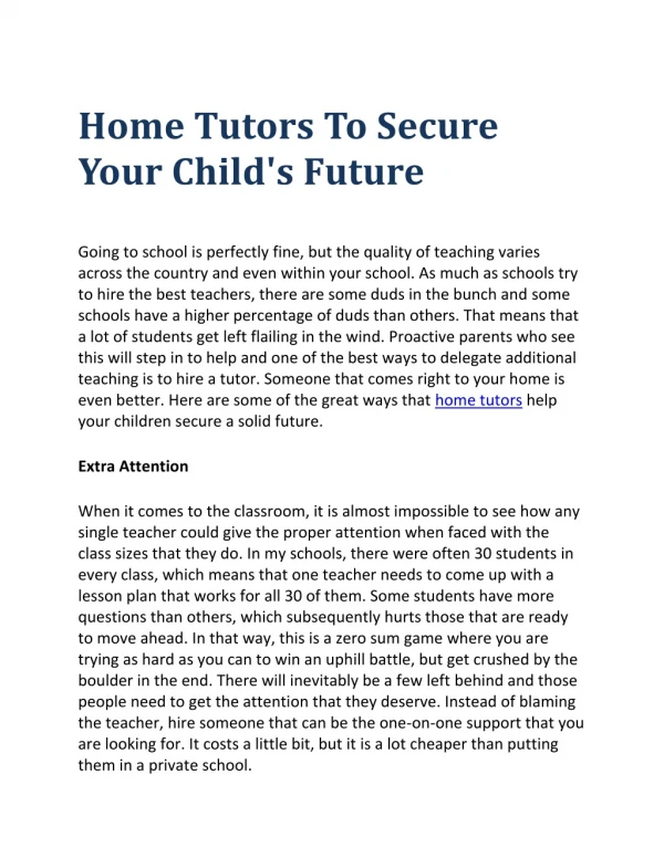 Home Tutors To Secure Your Child's Future