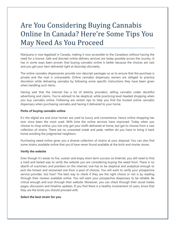 Are You Considering Buying Cannabis Online In Canada? Here’re Some Tips You May Need As You Proceed