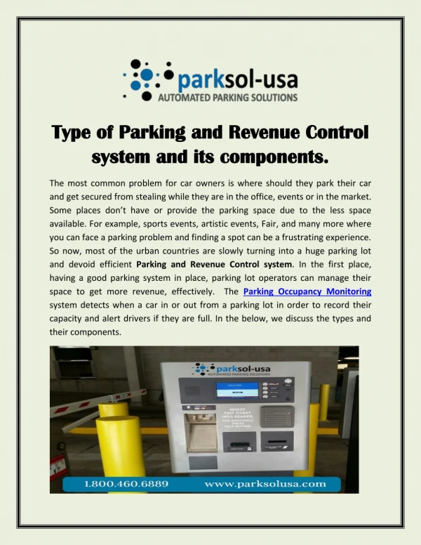 Type of Parking and Revenue Control system and its components.