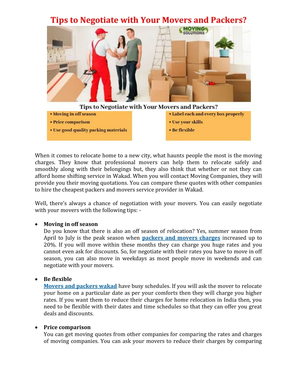 tips to negotiate with your movers and packers