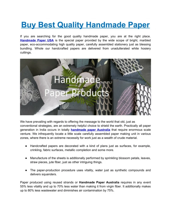 Buy Best Quality Handmade Paper