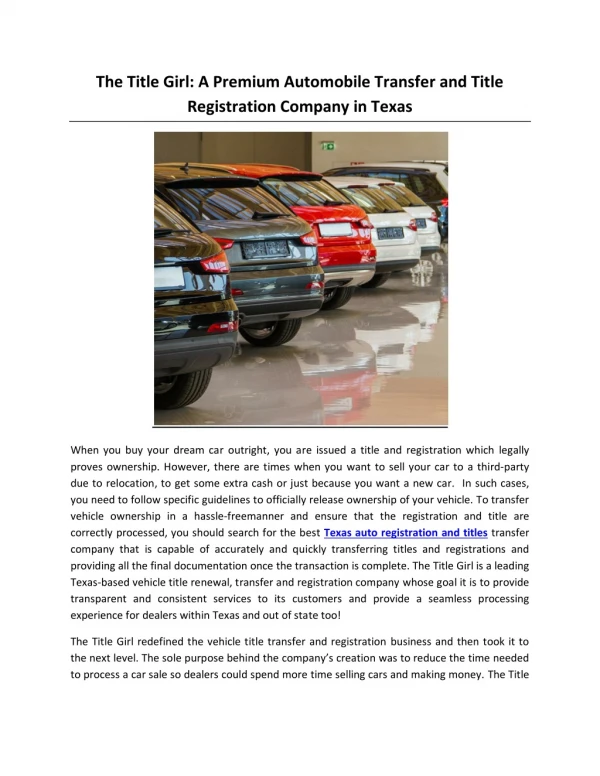 The Title Girl: A Premium Automobile Transfer and Title Registration Company in Texas
