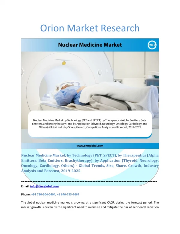 Nuclear Medicine Market: Industry Growth, Size, Share and Forecast 2019-2025
