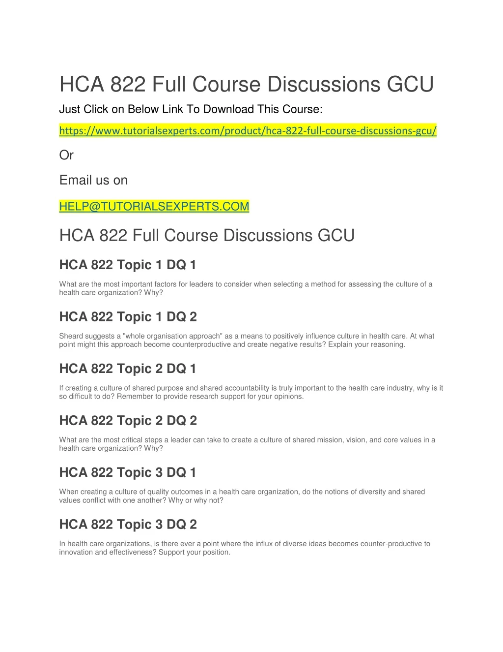 hca 822 full course discussions gcu