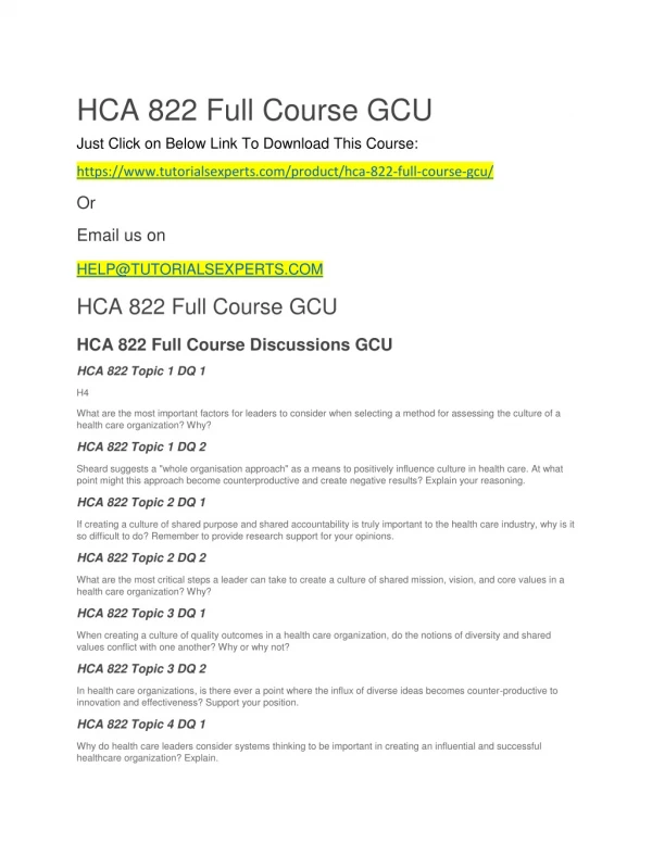 HCA 822 Full Course GCU