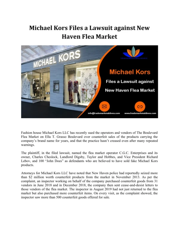 Michael Kors Files a Lawsuit against New Haven Flea Market