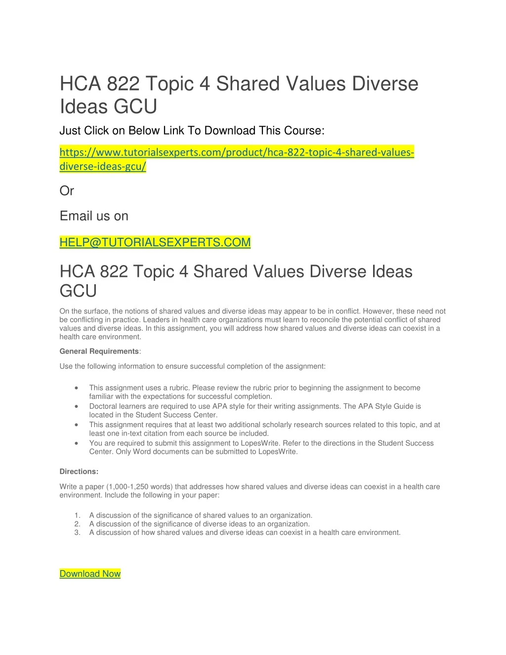 hca 822 topic 4 shared values diverse ideas