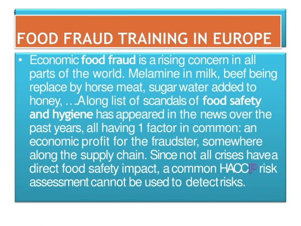 Food Fraud Training In Europe