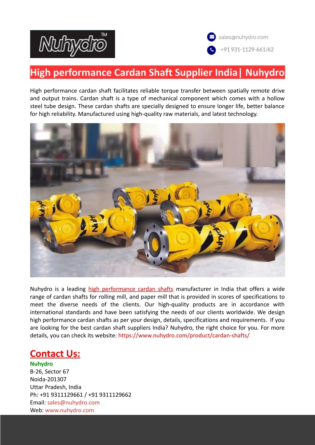 high performance cardan shaft supplier india
