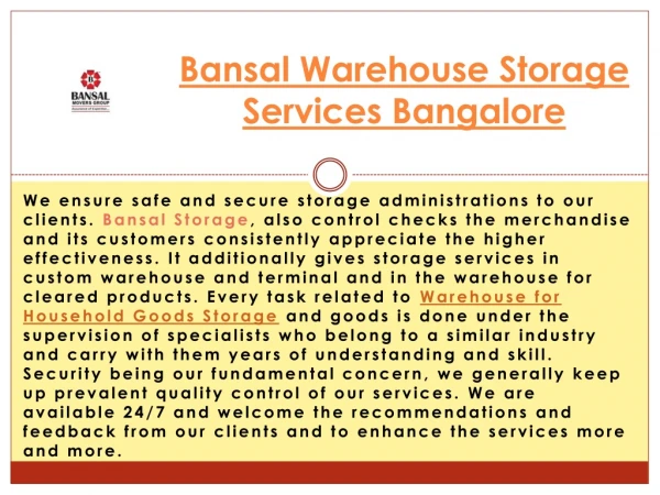 Bansal Warehouse Storage Services Bangalore