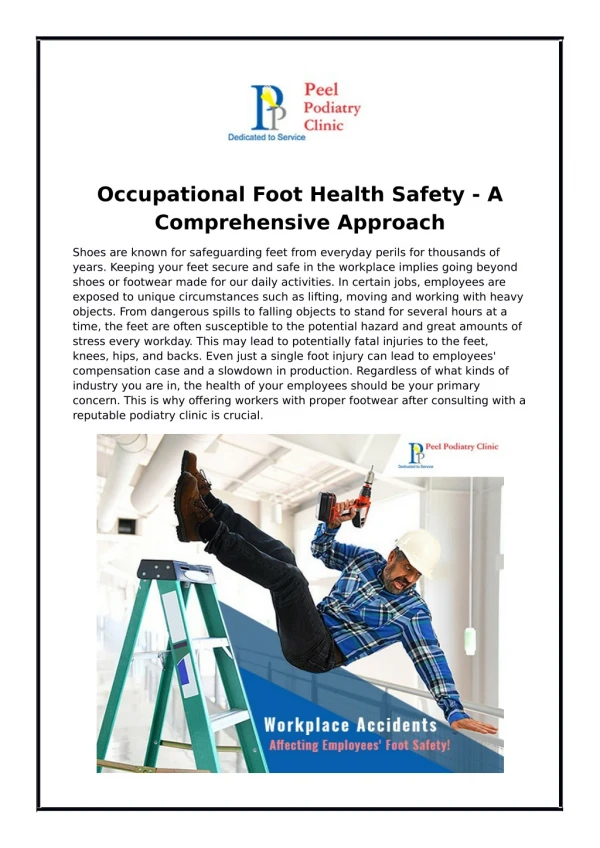 Occupational Foot Health Safety - A Comprehensive Approach