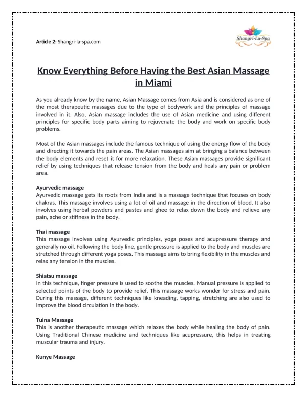 Know Everything before Having the Best Asian Massage in Miami