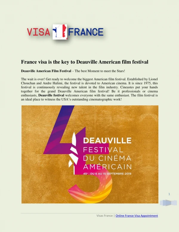 Enjoy Deauville American film festival by france visa online appointment