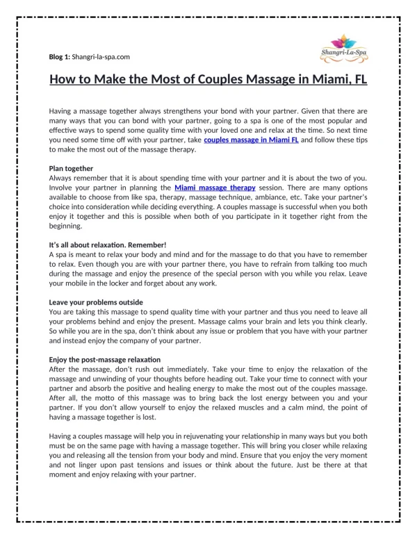 How to Make the Most of Couples Massage in Miami, FL