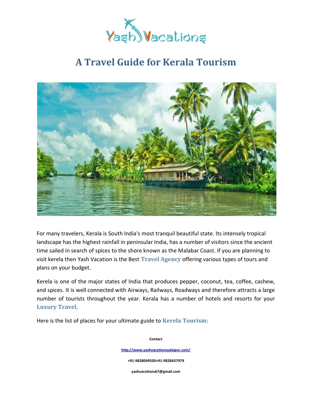 a travel guide for kerala tourism