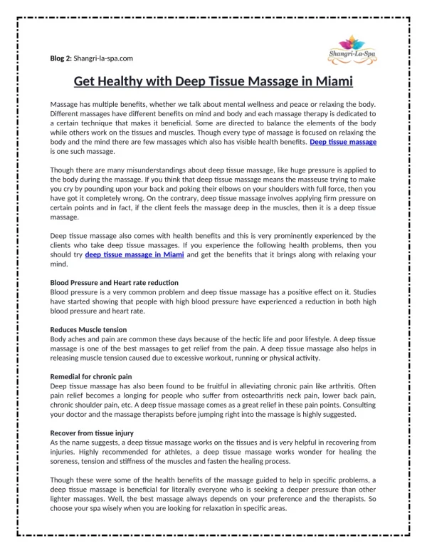 Get Healthy with Deep Tissue Massage in Miami