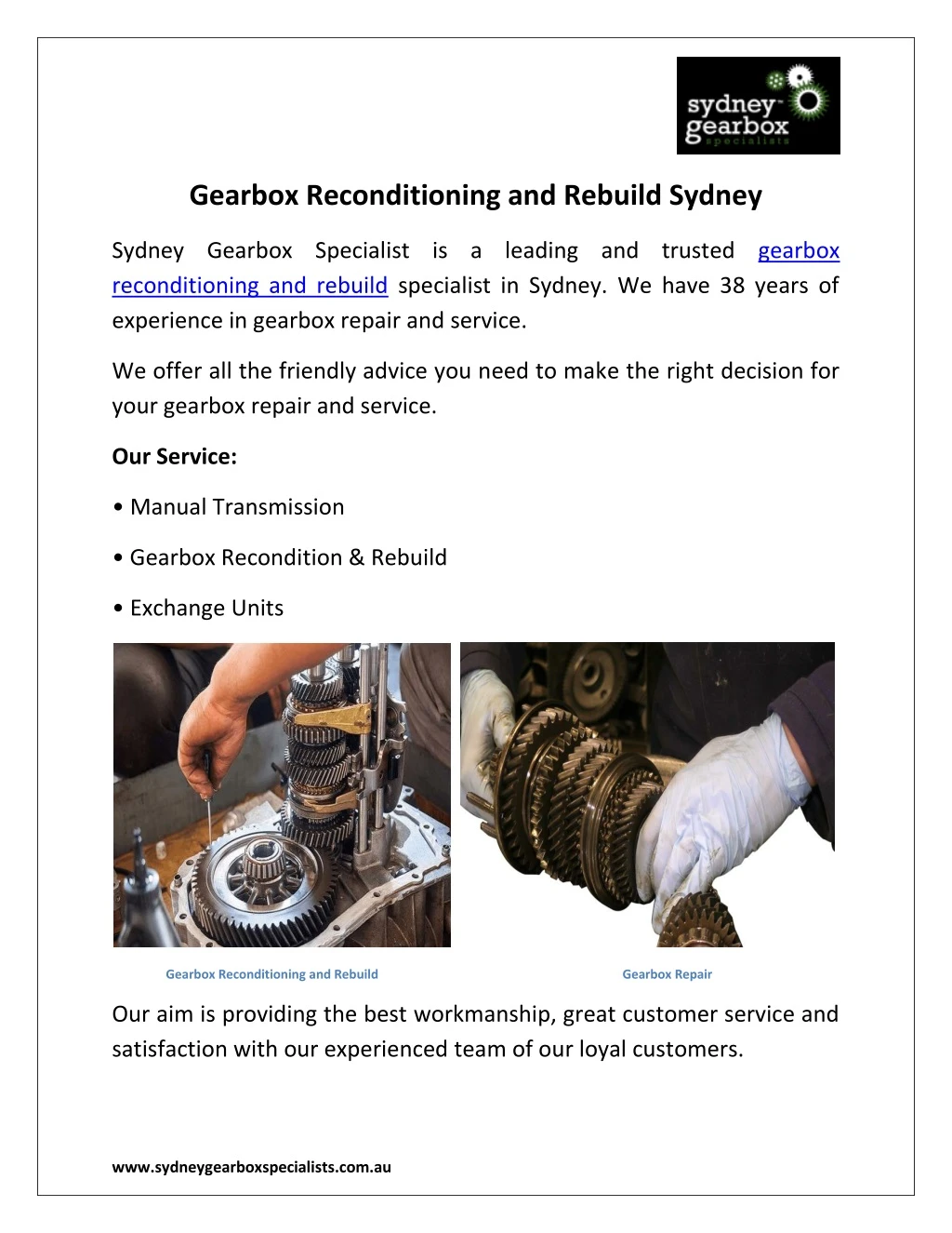 gearbox reconditioning and rebuild sydney