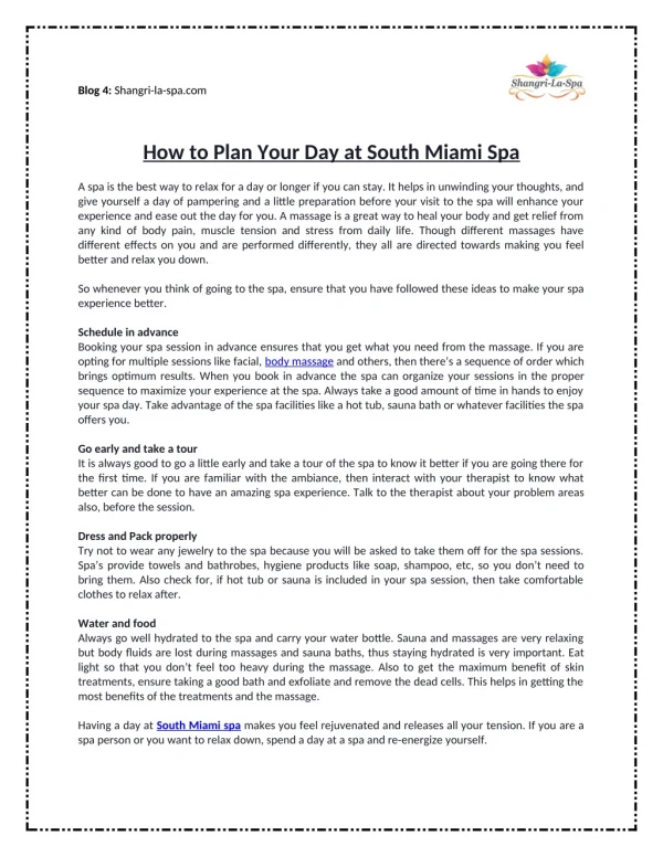 How to Plan Your Day at South Miami Spa