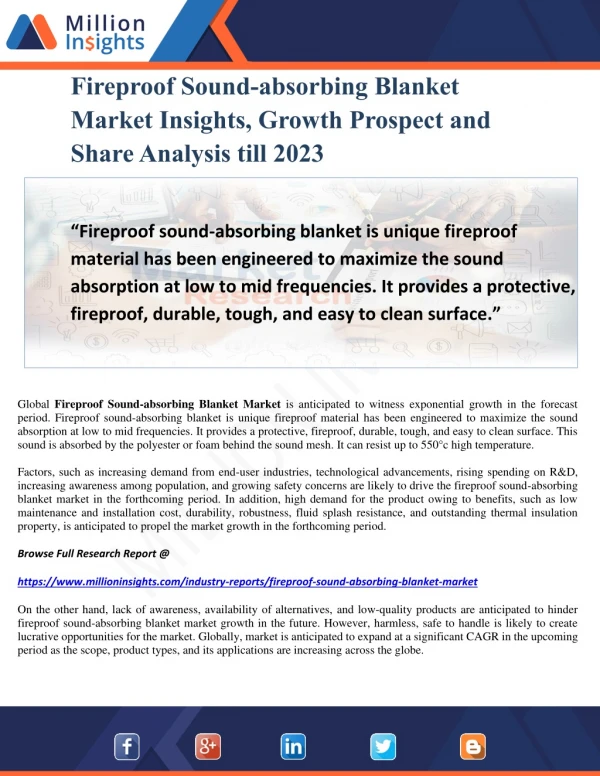 Fireproof Sound-absorbing Blanket Market Insights, Growth Prospect and Share Analysis till 2023