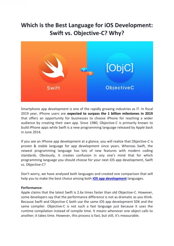 Which is the Best Language for iOS Development: Swift vs. Objective-C? Why?