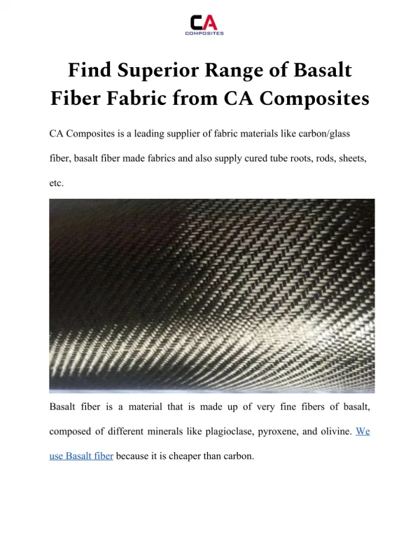 Find Superior Range of Basalt Fiber Fabric from CA Composites