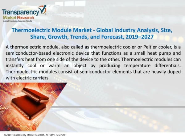 Thermoelectric Module Market Expected to Reach US$ 1,713.9 Mn by 2027