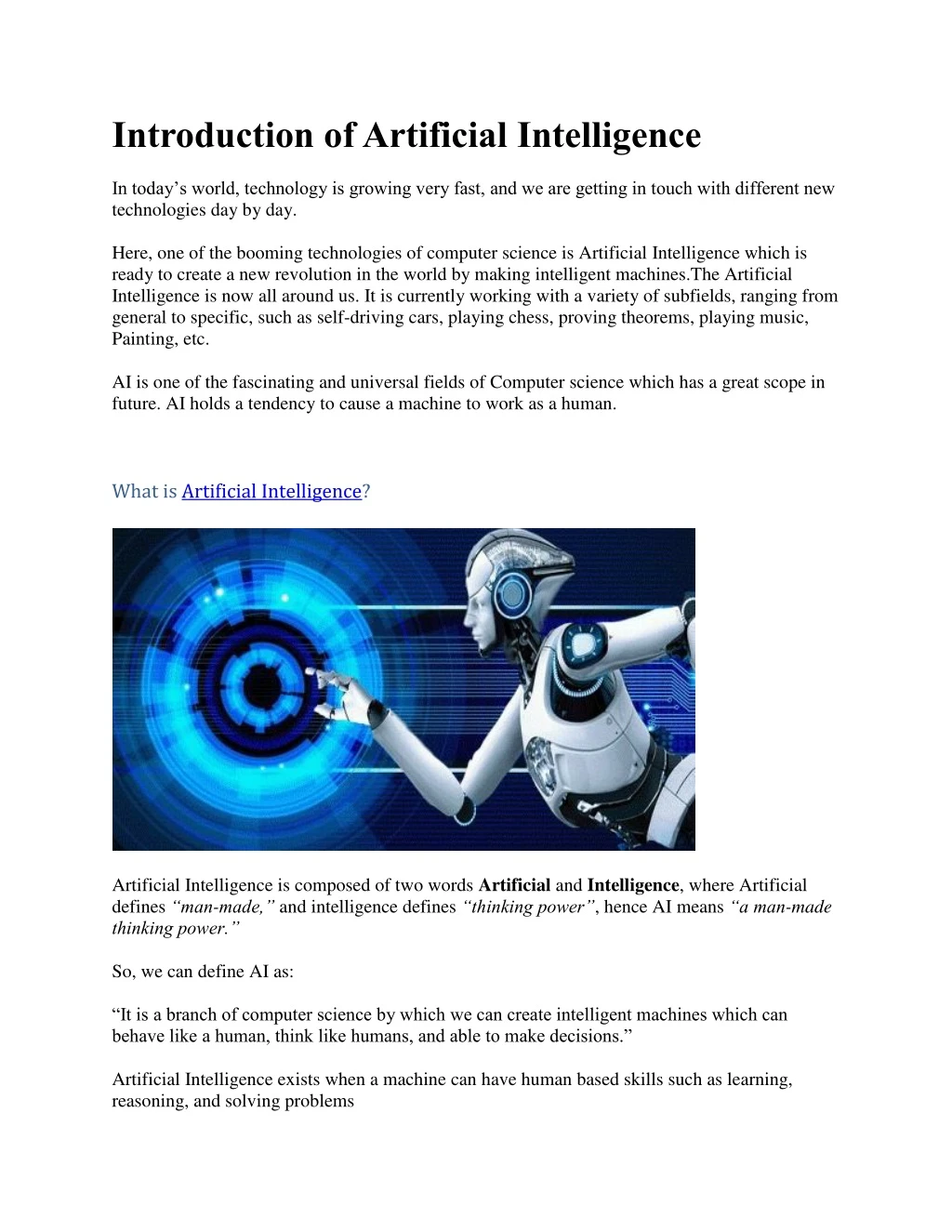 introduction of artificial intelligence
