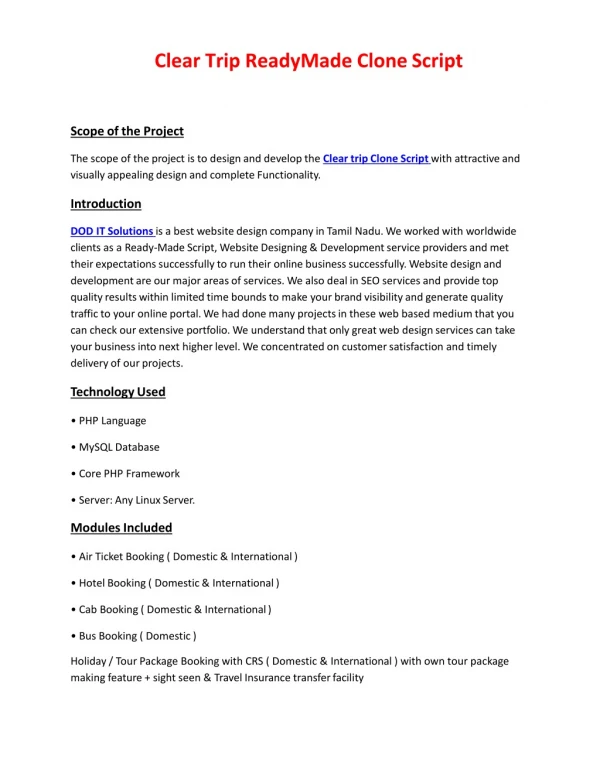 clear trip readymade clone script
