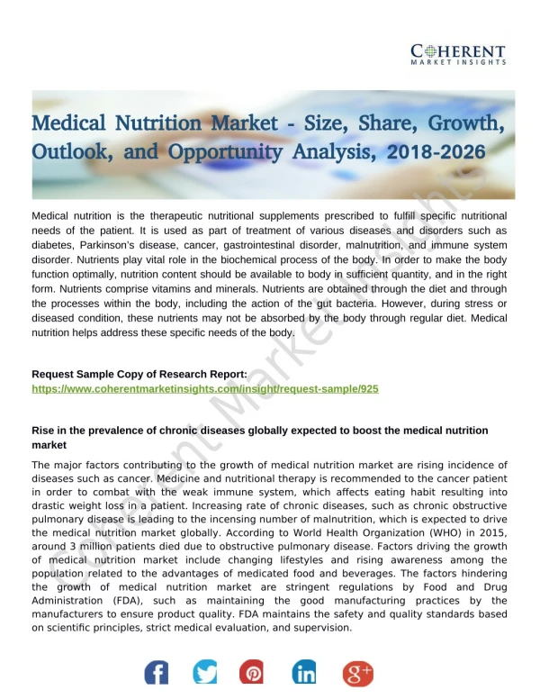 Medical Nutrition Market to See Incredible Growth By 2026