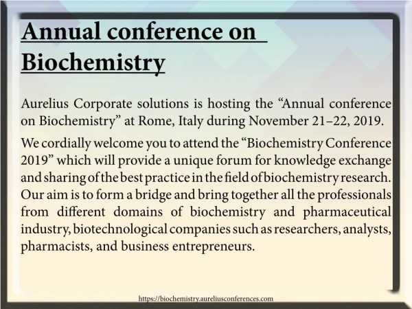 Biochemistry Conference | Molecular Biology Congress | Event | Meet | Europe | USA | 2019