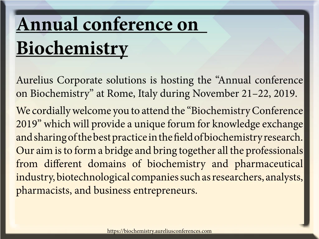 annual conference on biochemistry