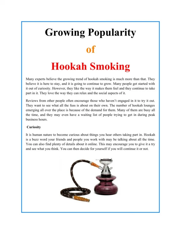 Growing Popularity of Hookah Smoking