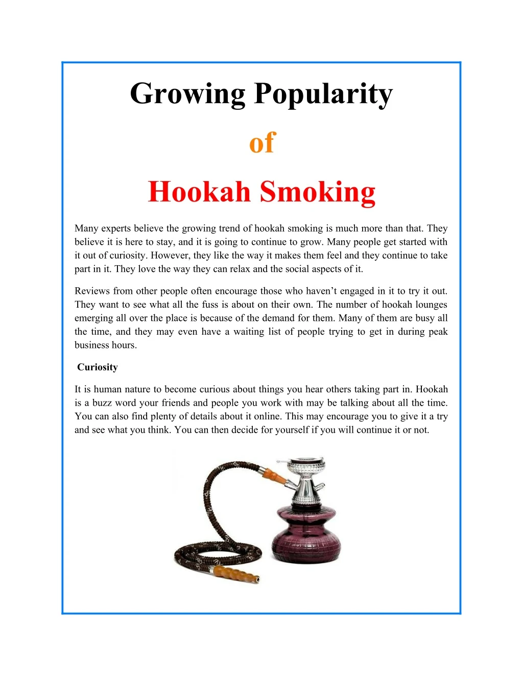 growing popularity of hookah smoking
