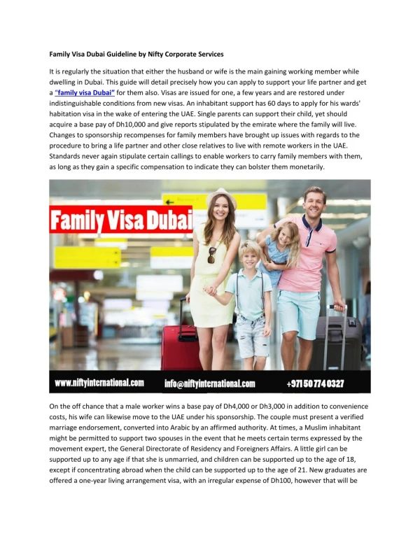 Family Visa Dubai Guideline by Nifty Corporate Services