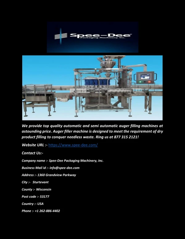 Automatic and Semi-Automatic Auger Fillers Machine(spee-dee.com)