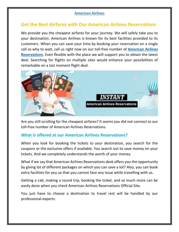 American Airlines Reservations – Get Best Services